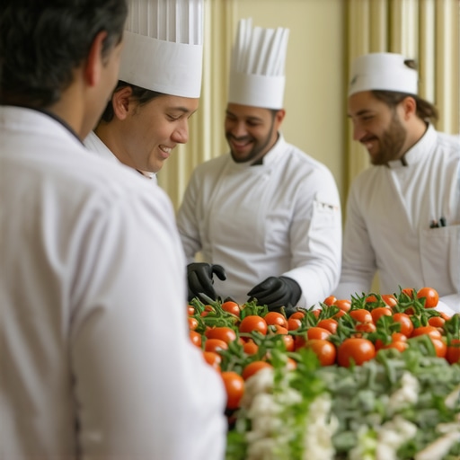Catering staff working seamlessly at a corporate event.
