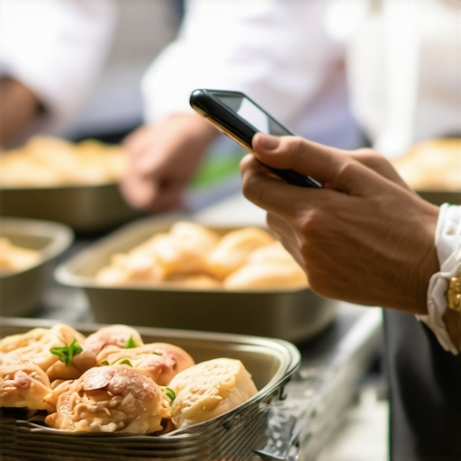 Server scanning food trays with RFID system at wedding