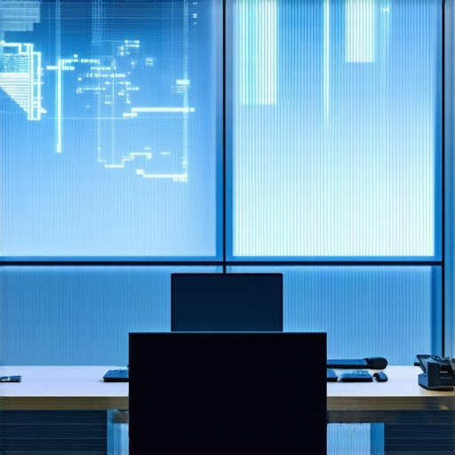 Modern conference room with encryption tech and security access control.
