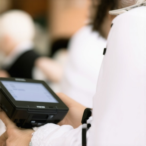 Server operating a portable point-of-sale device at a corporate event.