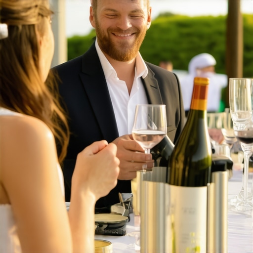 Couple negotiating corkage fees with a venue manager during event planning
