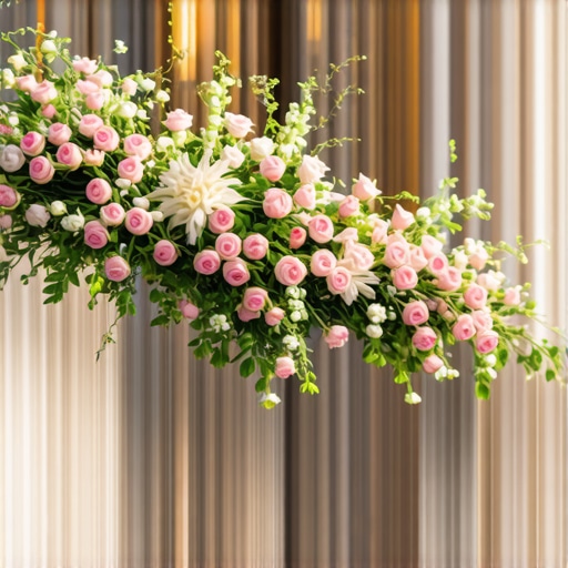 Tall floral centerpieces with layered lighting at a wedding venue