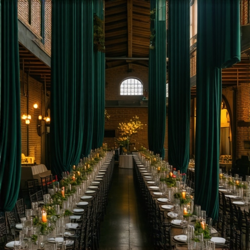 Acoustic treatment through event decor A luxury venue using velvet drapes and heavy linens to improve sound quality