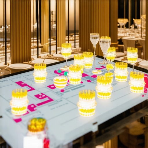 Digital tablet displaying a 3D floor plan for a large corporate event with traffic flow analysis.