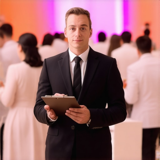 A lead server overseeing the service flow at a high-end corporate event