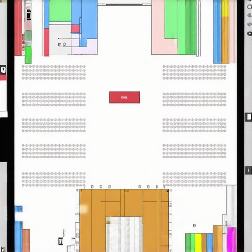 High-tech digital floor plan showing catering service routes and table arrangements