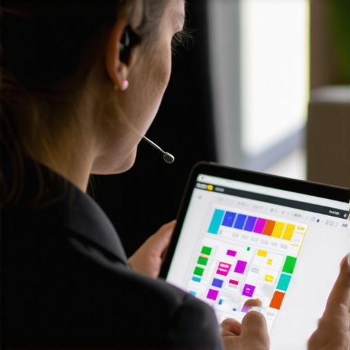 Event manager using a tablet and wireless headset for catering logistics