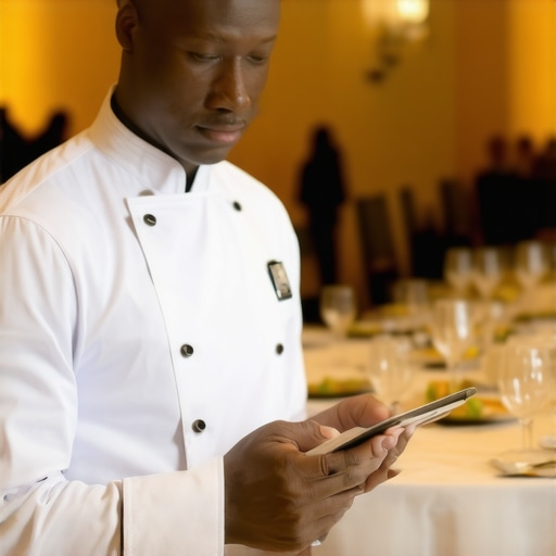Lead server using a digital tablet for event coordination