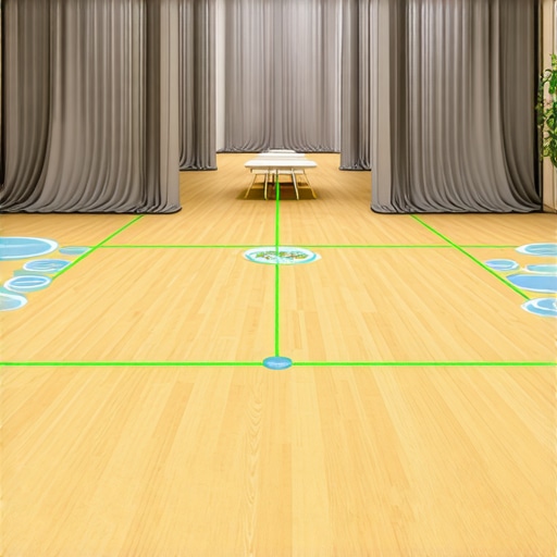 Digital Event Mapping for Professional Logistics A 3D digital rendering of an event floor plan with drapery and service paths.