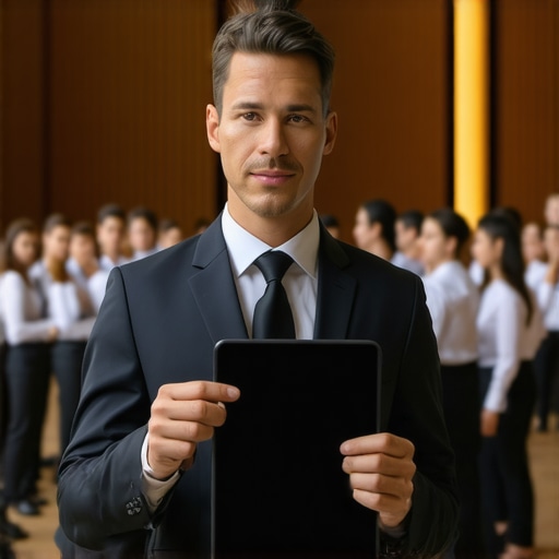Lead server using a tablet to coordinate staffing zones in a luxury event space.
