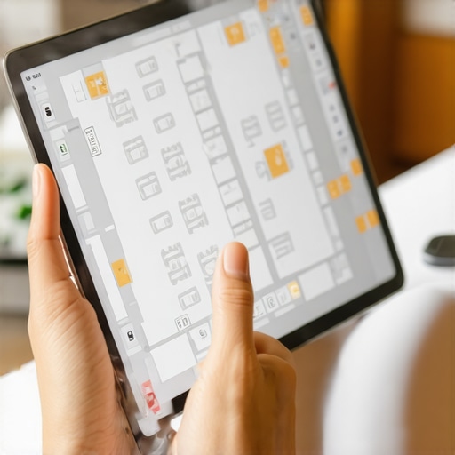 A tablet showing a professional event layout and server management software