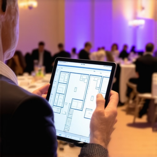 Digital Logistics Management in Modern Catering An event manager using a digital tablet for real-time guest tracking and logistics.