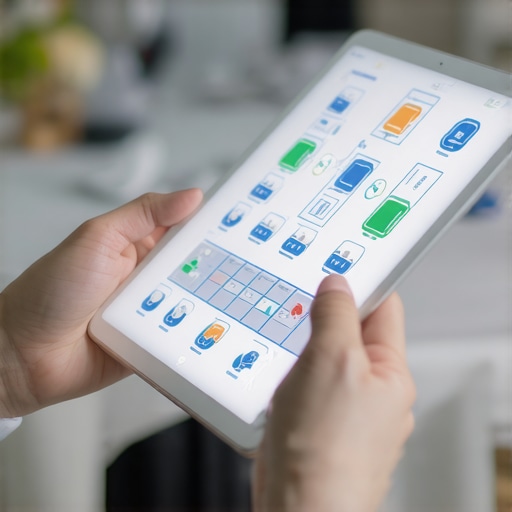 Digital Logistics for Modern Catering A catering manager using a tablet to manage event floor plans and server logistics.
