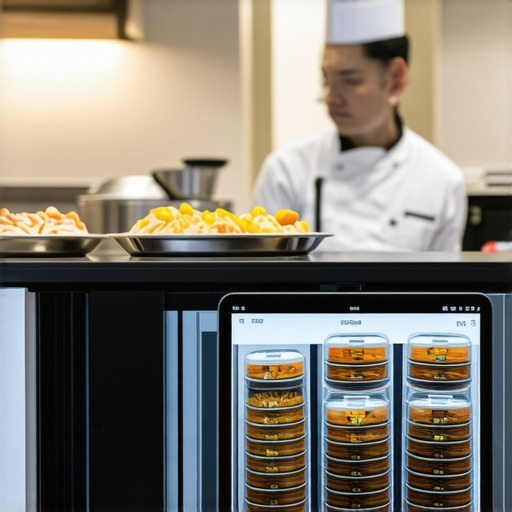 A tablet screen tracking food temperatures in a professional catering environment.