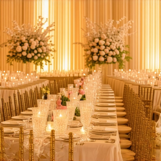 Dynamic Table Layout for Large Weddings A mix of long and round tables at a large wedding reception to create a cozy atmosphere.