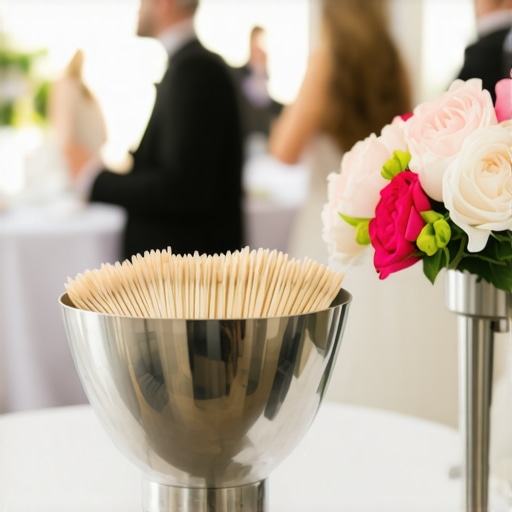 A close up of a luxury silver bowl and floral decor on a cocktail table used as a discrete trash station.