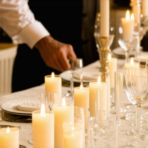 Elegant Transition Catering Service Professional wedding server subtly clearing a reception table to prepare for dancing.