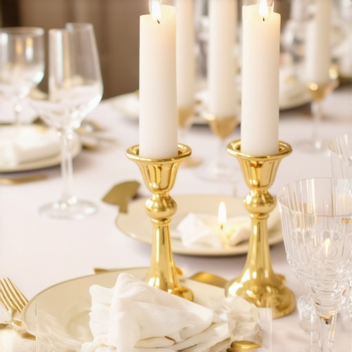 Elegant Unscented Table Setting A sophisticated dinner table featuring unscented taper candles and warm ambient lighting for a fragrance-free event.