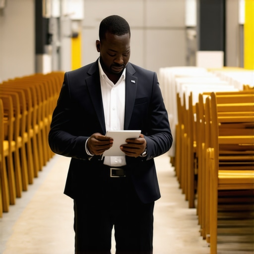 An event planner comparing a rental list to items found in a venue storage room to save money.
