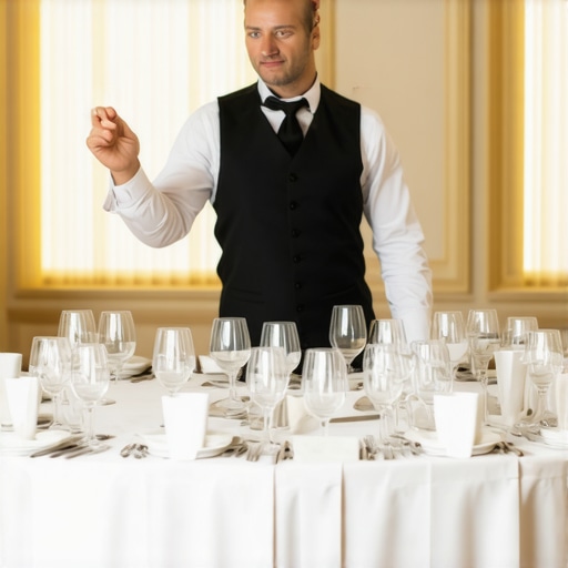 Expert Event Management and Catering Precision A professional event lead coordinating a high-end dining room layout.