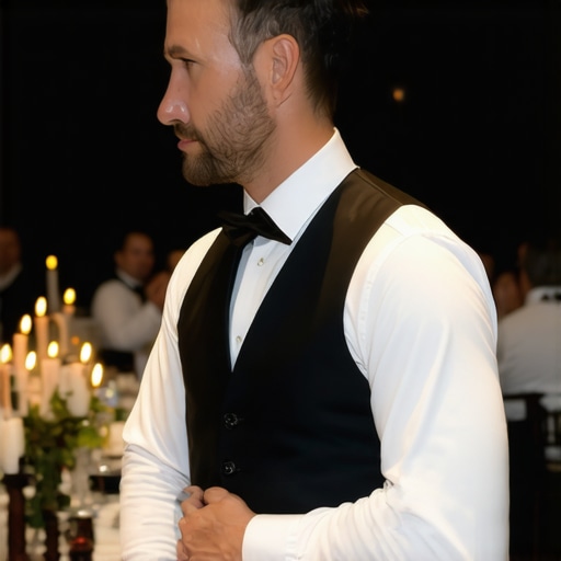 Expert Lead Server Coordinating VIP Dinner A professional lead server managing a catering team for a high-end corporate event.