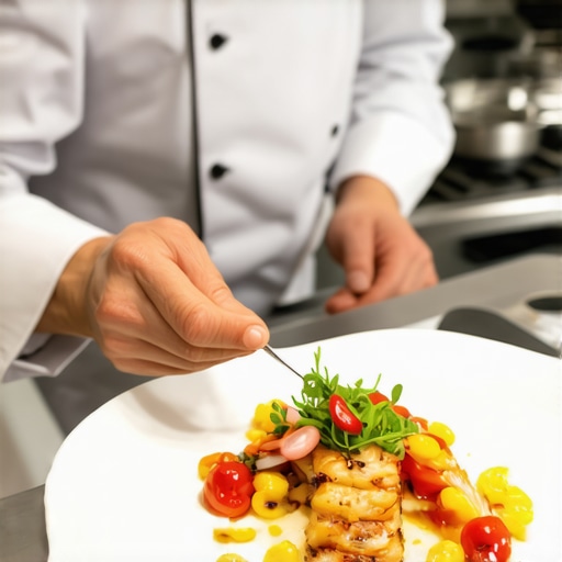 Gourmet Gluten-Free Plating Precision A professional chef garnishing a gluten-free meal to ensure high catering standards.
