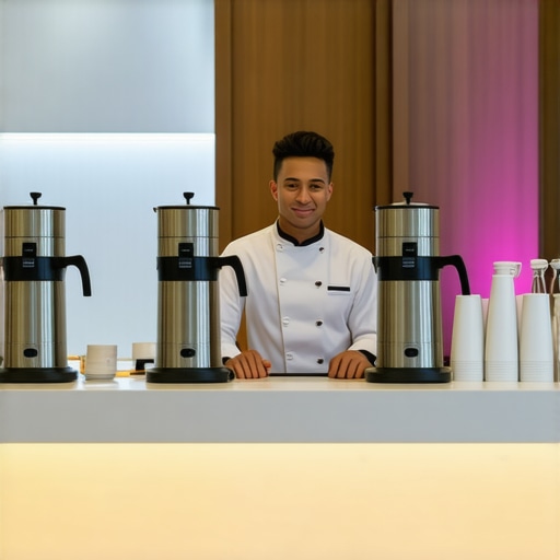 High-Efficiency Corporate Coffee Station Layout Professional dual-sided coffee station for high-volume corporate event catering