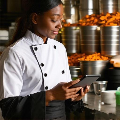 High-End Event Catering Management Tools A lead server using digital tools to manage a large-scale catering event.