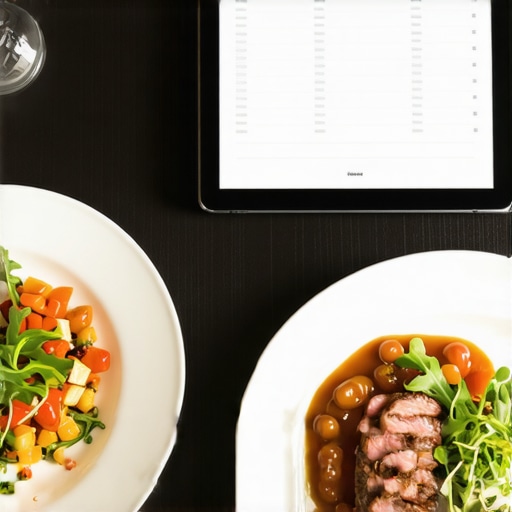 A tablet with a digital seating chart next to a beautifully plated corporate lunch on a boardroom table.