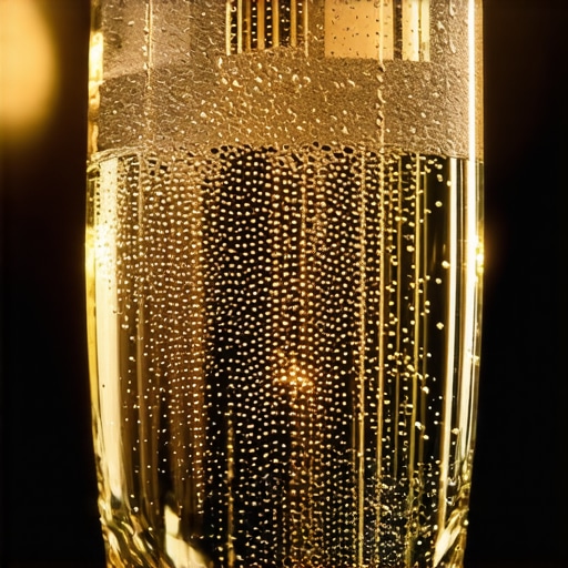 Luxury Champagne Refraction Close-up Close-up of champagne bubbles refracting warm light in a crystal glass.