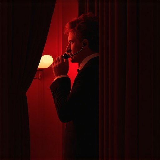 Managing the Event Surprise From Backstage An event coordinator coordinating a surprise performance using a headset behind a curtain.