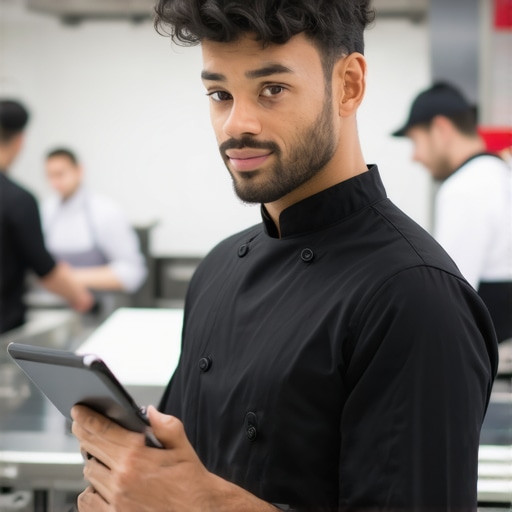 A catering coordinator using a tablet to sync server tasks during a large event.