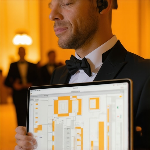 Lead server using digital floor plan and discrete earpiece for event coordination