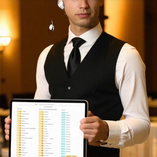 Catering lead server using a tablet and earpiece for event coordination