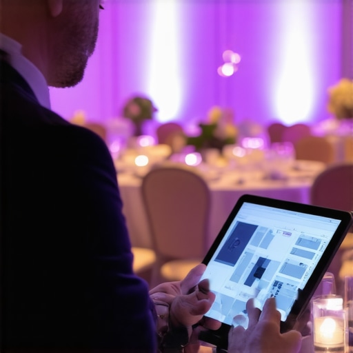 Event planner using digital layout software in a luxury ballroom