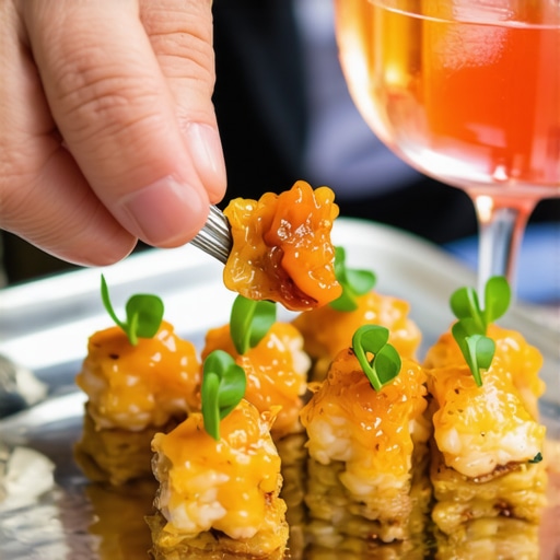 An elegant server presenting one-bite appetizers to guests at a corporate networking event