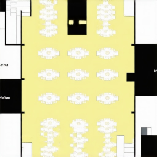 Optimal Corporate Event Floor Plan Layout Architectural floor plan showing a 3-table buffer between the kitchen and the VIP head table for a corporate gala.