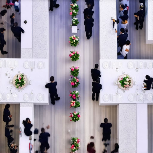 Diagram of a professional catering layout showing dual-lane buffet access for high-speed event service.