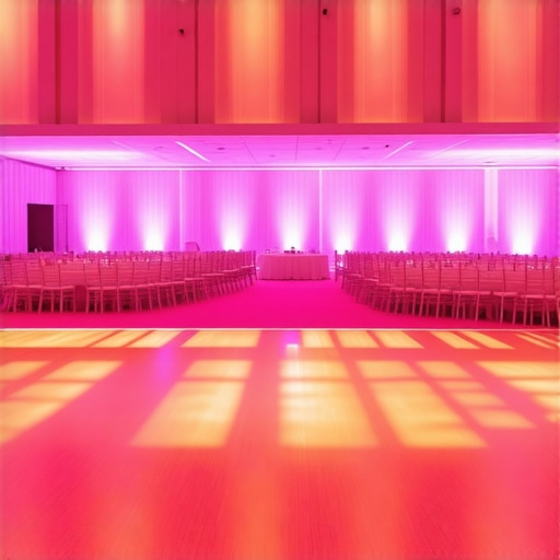 A corporate event hall divided into a high-energy dance zone and a sophisticated quiet lounge area.