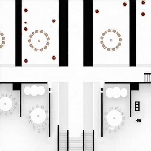 Diagram of an event floor plan showing how mixing high-top and round tables improves guest flow and server efficiency.