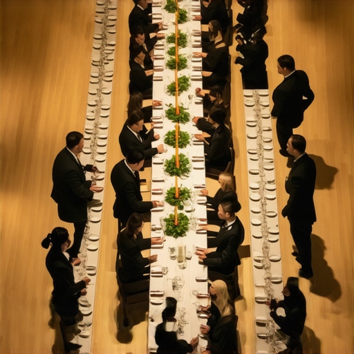Professional event layout showing rectangular tables and server movement for maximum efficiency