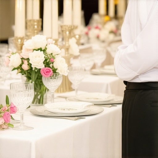 Organized Server Flow in a Ballroom Professional catering staff managing guest movement and meal service in a large event space.