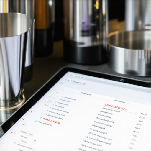 Professional Bar Inventory Tools High-end jigger and digital inventory tablet on an event bar