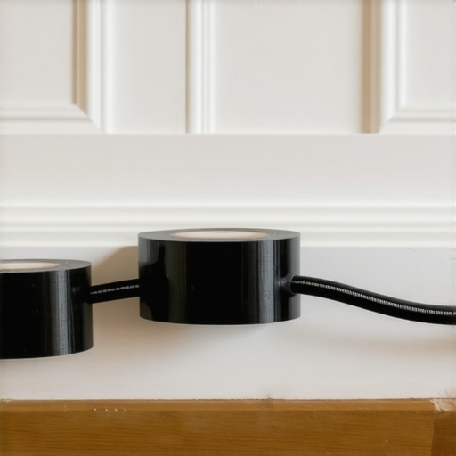 Close-up of black gaffer tape securing electrical wires on the floor of a luxury venue.