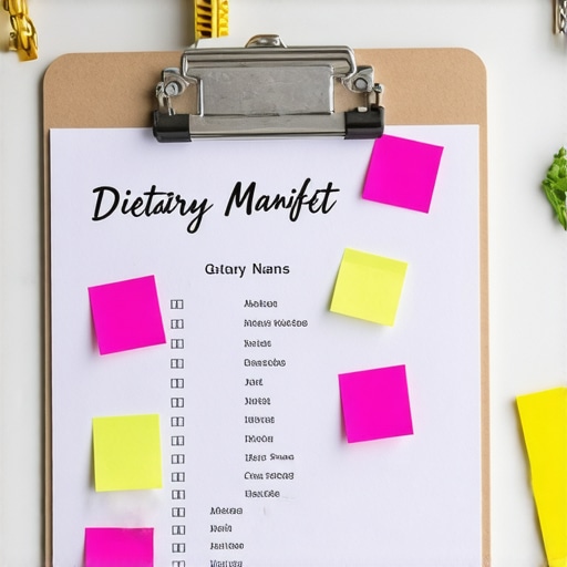 Close-up of a catering clipboard with neon stickers and a guest allergy manifest.
