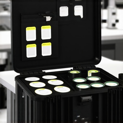 A professional catering kit with a digital thermometer and organization tools.