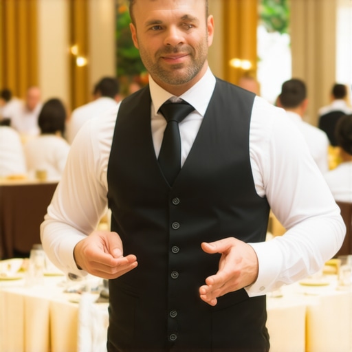 A catering lead coordinating a professional server team at a high-end corporate event.