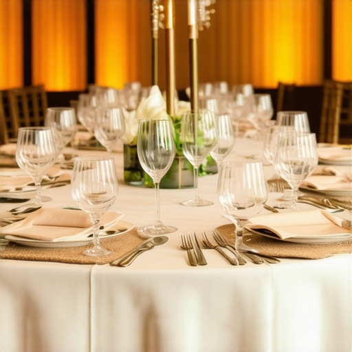 Professional Corporate Event Amber Lighting Warm amber lighting at a corporate dinner event with elegant table arrangements