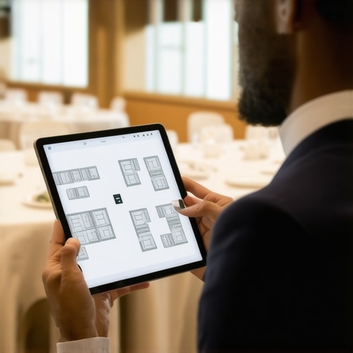 3D digital layout of a corporate event ballroom showing optimized networking flow