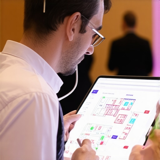 An event manager using a digital tablet and headset to coordinate a large scale catering event